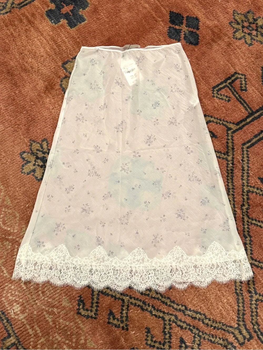 Zara SEMI SHEER FLORAL NYLON SKIRT - White / Gray Size XS Slip Style Lace Trim